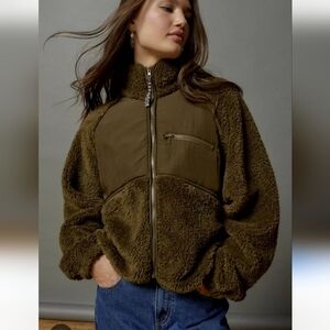 Urban Outfitters BDG Chuck Fleece Olive Sherpa Jacket Small Oversized